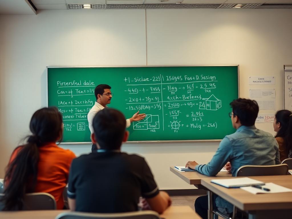 Teacher explaining mathematics on smart board